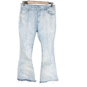 Litz Jeans Womens Size 30 Flare Tiered Lightwash Hippie Boho Raw Hem Y2K Stretch